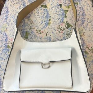 White Leather Shoulder Bag with Front Pocket